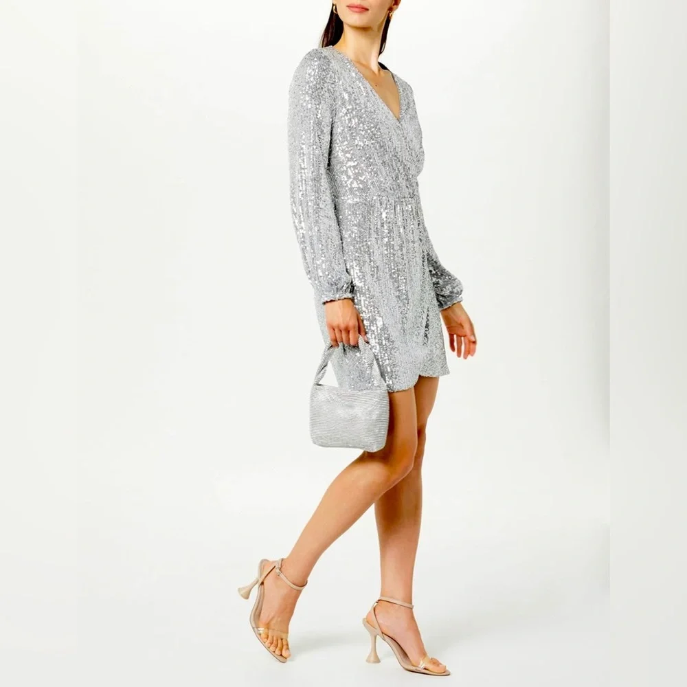 The Drop Women's Helena Sequin Wrap Dress Size L - Picture 4 of 5